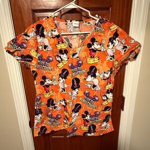 Disney Mickey/Minnie Halloween Print Scrub Top
